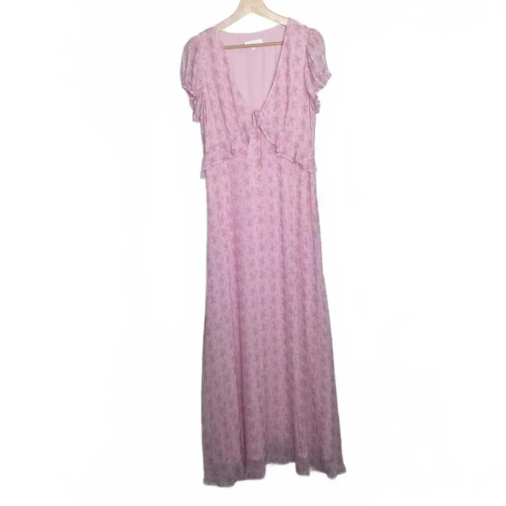 LoveShackFancy Lillian Dress Rose Patch  Floral Puff Sleeve Size 6_2